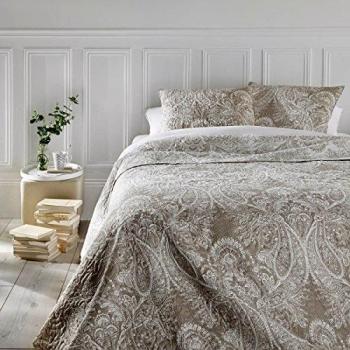 Colcha con 2 fundas de almohada 'Marie' de lino beige con motivos florales - 240 x 260 cm - Atmosphera