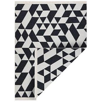 Alfombra Twin Geométrica Doble Cara Ecológica con Flecos - Negro/Crema 160x220 cm