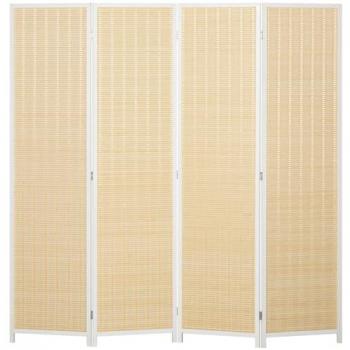 Biombo Plegable HOMCOM de 4 Paneles 180x180 cm, Separador de Ambientes, Divisor de Habitación, Tejido a Mano de Bambú y Hilo de Algodón, Decoración Elegante