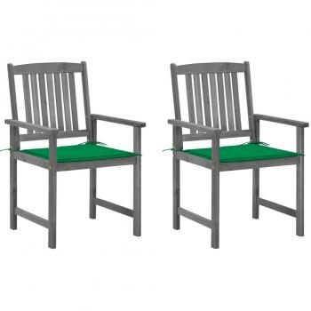 Acacia Wood Patio Chairs with Cushions - Set of 2 Gray