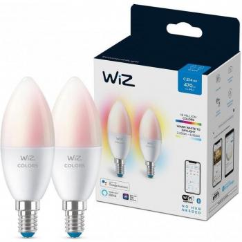 Wiz Connected Color LED Smart Bulb C37 E14 4.9W Frosted Candle Wi-Fi RGBW Dimmable Twin Pack
