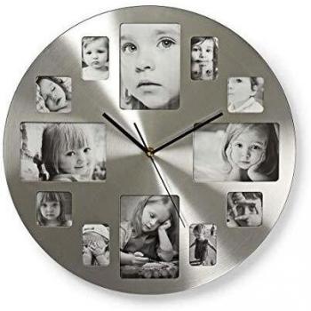 NEDIS CLWA003PH40 Reloj de Pared Circular | 40 cm de diámetro | Marco de Foto | Plata