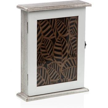 Armario de llaves Versa Blanco con diseño de hojas en MDF - 6x25x19,5 cm