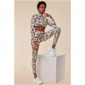 Leopard Print Brown Crop Top & Legging Lounge Set