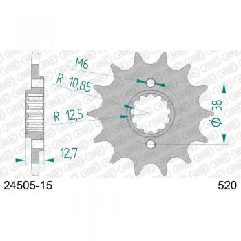Piñón de acero estándar AFAM 24505 - 15 dientes - compatible con cadena de moto