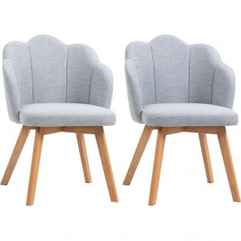 HOMCOM Set de 2 Sillas de Comedor Tapizadas en Lino Sintético Forma de Concha con Asiento y Respaldo Acolchados Carga 120 kg Gris/Natural 58x60