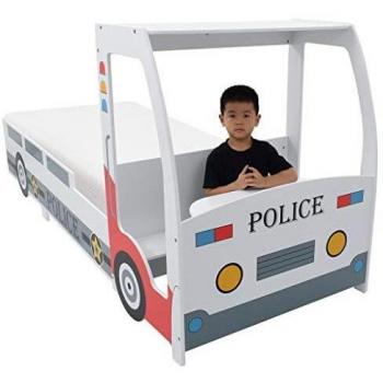 vidaXL Cama Infantil Coche Policía Colchón Viscoelástico Mobiliario Elegante Práctica Moderna Duradera Resistente Robusta Útil Funcional 90x200cm