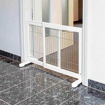 Trixie Barrera Extensible para Perros de Madera, Ajustable 65-108 cm x Altura 61 cm, Color Blanco