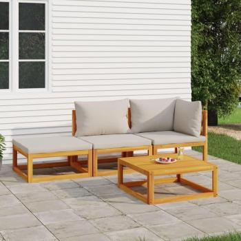 Set de Muebles de Jardín 4 Piezas Madera Maciza Gris Claro con Cojines
