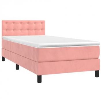 Cama box spring con colchón terciopelo rosa 80x200 cm, tipo de producto: cama box spring, características: colchón viscoelástico, espuma, protector, muelles ensacados, adaptable, acolchado reversible