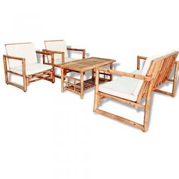 4-Piece Bamboo Garden Lounge Set with Cushions