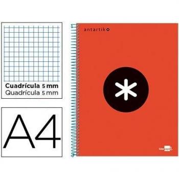 Cuaderno espiral liderpapel A4 micro antartik tapa forrada 120h 100gr cuadro 5mm 5 bandas 4 taladros color rojo.