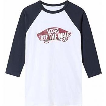 Vans - by Otw Raglan Boys tee - White/Dress Blues - Camiseta de Cuello Redondo 3/4 para niño, Blanco/Azul Bianco L