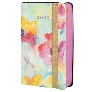 Agenda Finocam Flexi Joy 2025, encuadernada, tamaño 8,2 x 12,7 cm, un día por página, diseño floral Bloom, multicolor y multilingüe