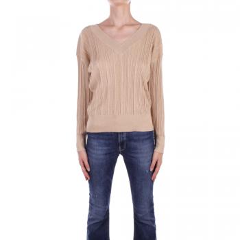 Golden V-Neck Lurex Sweater for Women - Liu Jo, Beige, Size M