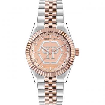 Philipp Plein Date Superlative Silver/Rose Gold Watch, Pink female, Sizes: ONE SIZE