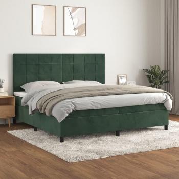 Cama box spring suave con colchón terciopelo verde oscuro 200x200 cm