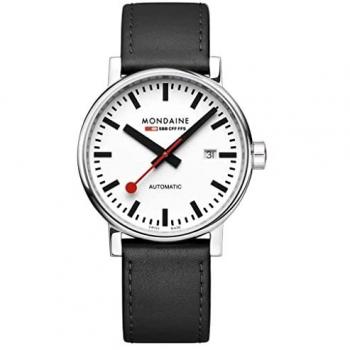 Mondaine Swiss Railways Evo2 40mm Automatic Watch - White Dial, Black Leather Strap
