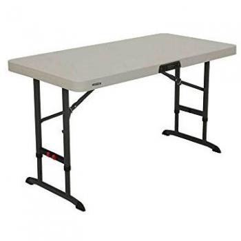 Mesa Plegable Lifetime Cuadrada 122 x 61 cm, Altura Ajustable, Acero y Plástico, Ultrarresistente, Peso 11 kg, Capacidad para 4 Personas