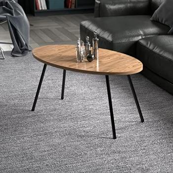 Mesa de Centro Ovalada Skærbæk 43 x 90 x 50 cm - Aglomerado y Metal Efecto Madera y Negro