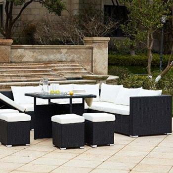 Salón de Jardín Encastrable 10 Plazas Resina Trenzada Negro/Blanco Fidji