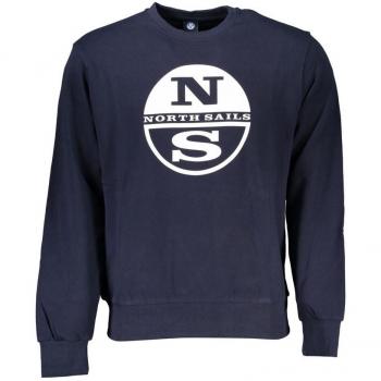 North Sails Brushed Sweatshirt with Logo Print - Blue Cotton Sweater - Male - Size: L