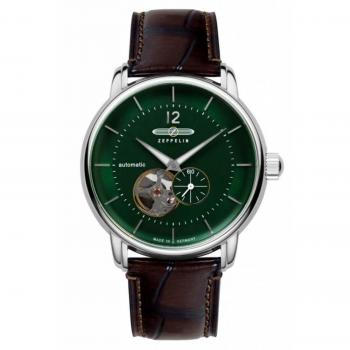 Zeppelin LZ 120 Bodensee Men's Automatic Watch with Leather Strap and Open Heart Green Dial Model 8166-4
