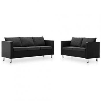 vidaXL Set de Sofás de 2 Piezas Cuero Sintético Negro y Gris Oscuro Mobiliario