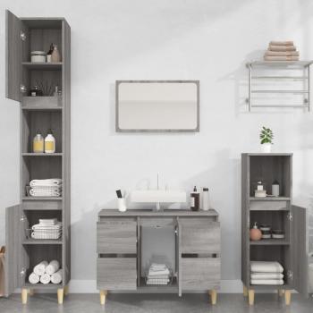 Set de muebles de baño 3 piezas gris Sonoma madera contrachapada multicapa