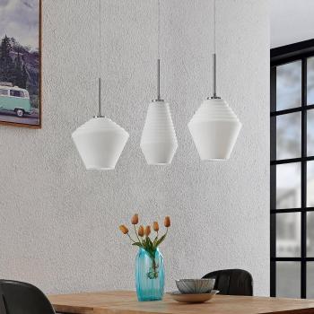 Lámpara colgante Ekkis de Lindby, 3 luces, diseño alargado, color blanco opalino, material vidrio, tipo Vintage, para salón y comedor, casquillos E27