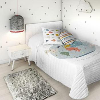 Colcha Bouti Reversible Infantil 100% Algodón Mapa Mundi Cama 90 Fabricado en España