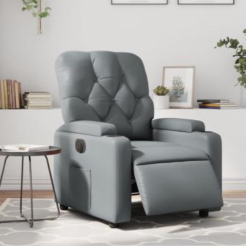 Silla reclinable eléctrica de cuero sintético gris Vidaxl