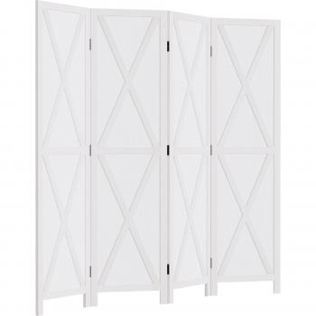HOMCOM Biombo de 4 Paneles Separador de Ambientes Plegable 182x170 cm Divisor de Habitación de Madera Decoración Elegante para Dormitorio Salón Blanco
