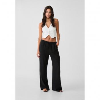 Loose-Fitting Black Linen Blend Trousers - Size L