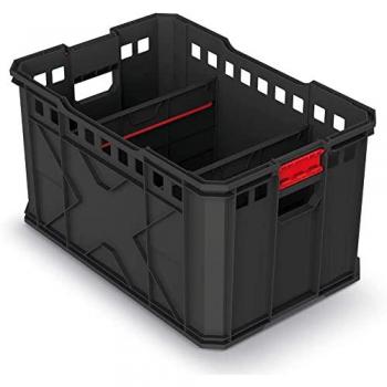 Caja de transporte modular Kistenberg X Block Pro 53,6 x 35,4 x 30 cm color negro y rojo con separadores y capacidad de carga de hasta 50 kg