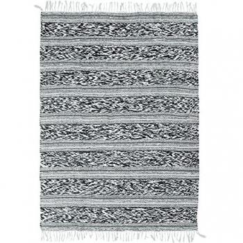 Alfombra TERRA COTTON 100% Algodón Étnica con Relieve, 160 x 230 cm, Blanco y Negro