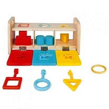 Janod - Essentiel - la Caja de Llaves - Juego Educativo de Madera 2 En 1 - Aprender Las Formas y Los Colores y Desarrollar la Motricidad Fina - Pintura al Agua - Desde 18 Meses, J05065