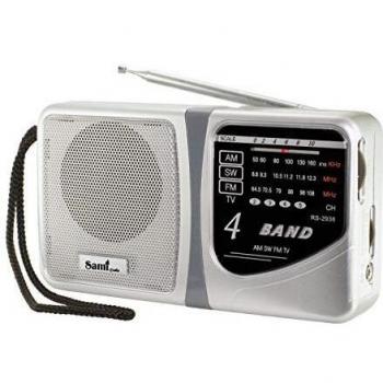 Radio portátil Sami RS2938 de Tipo Horizontal - 4 Bandas - Tamaño Mediano - Correa de Mano - Gris