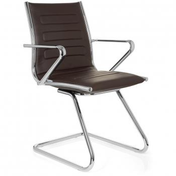 hjh OFFICE 720054 Silla Cantiléver PARIBA V III Piel sintética Marrón, Silla Conferencia Brazos, Silla de diseño Moderno, ergonómica