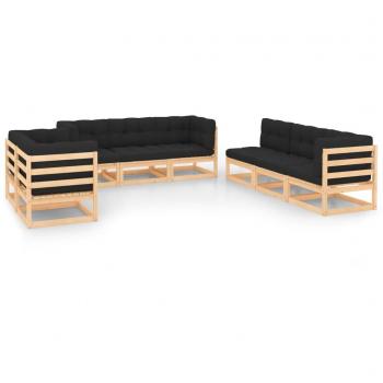 Juego de muebles de jardín 8 piezas madera maciza pino antracita con almohadas
