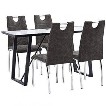 vidaXL Juego de Comedor 5 Piezas Cuero Sintético Mobiliario Decoración Interior Casa Hogar Robusto Duradero Resistente Funcional Práctico Útil Marrón