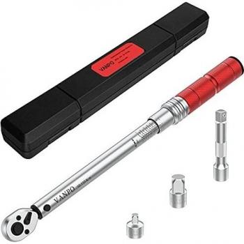 VANPO Llave Dinamométrica 3/8, Largo 45cm, 10-110 Nm Llave de Torque, Alta Precisión de ±3% con Barra de Extensión 3/8 de 75mm, 1/2 Adaptador & 1/4 Adaptador para Bicicleta, Moto, Coche