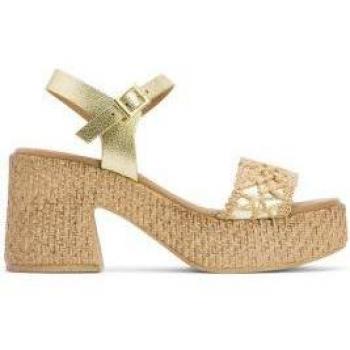 Sandalias de tacón de piel Jeri dorado con cierre de hebilla y altura de 8cm