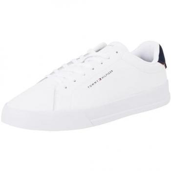 Zapatillas Tommy Hilfiger Court Detail de Piel para Hombre, Blancas, Talla 44, Planas, Con Cordones, Casual