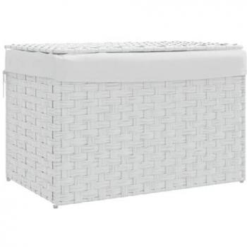 Cesto de ropa sucia con tapa, ratán sintético blanco, dimensiones 55,5x35x34 cm, incluye asa y bolsa interior extraíble, plegable