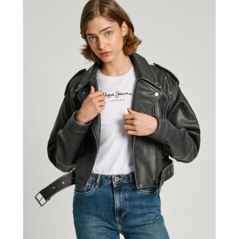 Pepe Jeans - Cazadora de mujer biker Amalia Color Negro con cuello solapa