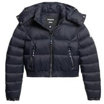 Superdry Women's Crop Puffer Jacket with Hood, Eclipse Navy