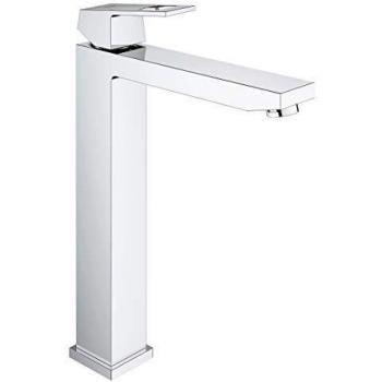 Grohe Eurocube - Grifo de baño para lavabos tipo bol de sobremueble, cuerpo liso, caño extra alto, tecnología Grohe EcoJoy