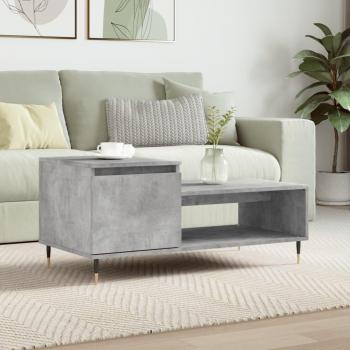 Mesa de centro de madera contrachapada gris con acabado en hormigón, dimensiones 100x50x45 cm