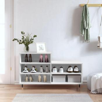 Zapatero de madera contrachapada blanca brillo 102x36x60 cm